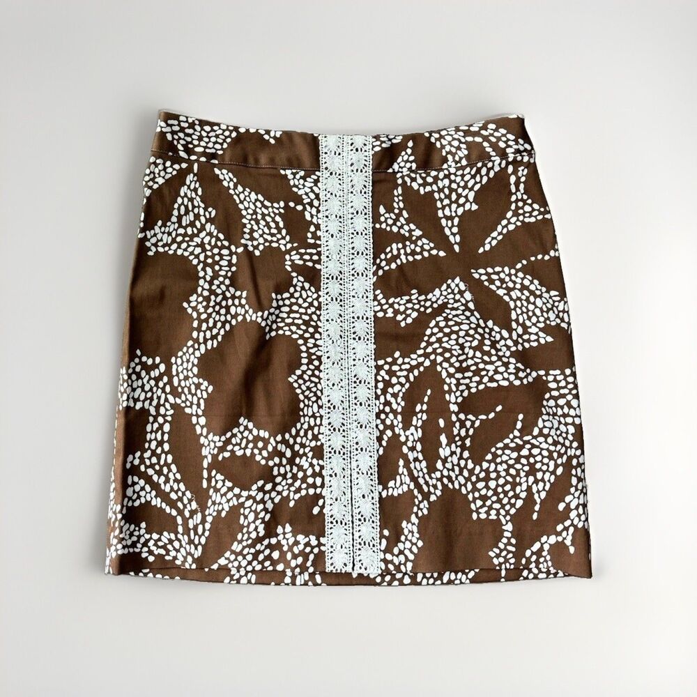 Melly M Pencil Skirt Women’s Size 8 Brown Cotton Preppy Skirt Southern Floral